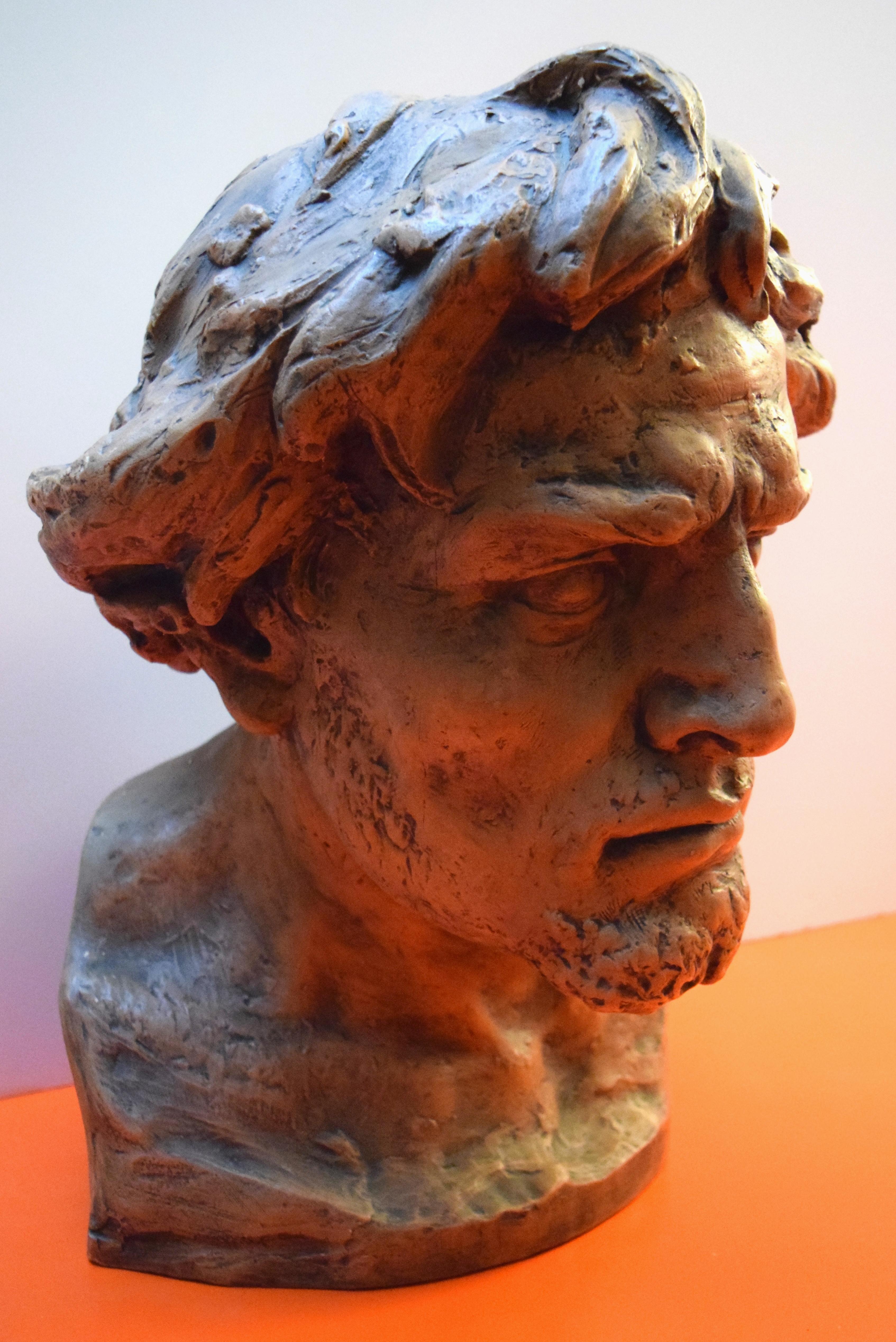 Early 20th Century Plaster Model of a Male Bust by Aloïs De Beule, 1913 For Sale