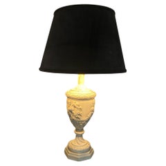 Lampe chérubin moulée et décorée en plâtre Circa 1930 Abat-jour en velours gris