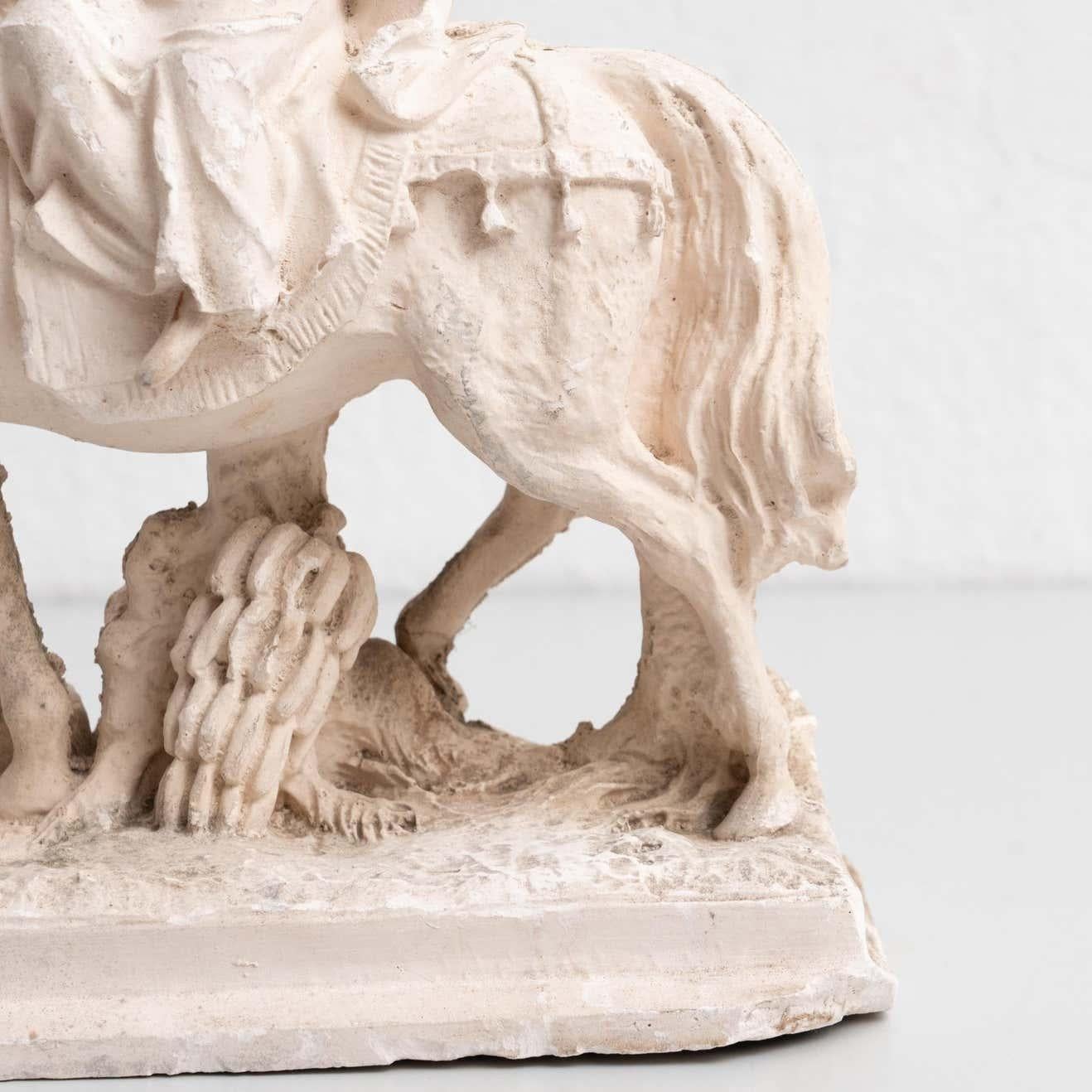 Mid-20th Century Plaster Mounted Horse Rider Traditional Figure, circa 1950 For Sale