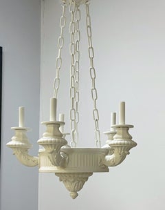 Plaster Neoclassic White Chandelier 1940s