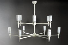Lampadario a 12 luci in gesso di Parigi con diffusori in vetro soffiato a mano