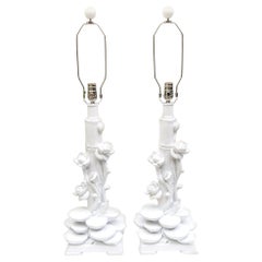 Plaster of Paris Vintage Serge Roche Style Lotus Table Lamps Restored Pair of