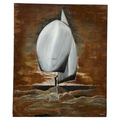 Pintura en relieve de yeso sobre madera de escena de velero