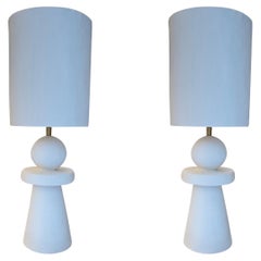 Plaster Pair Lamps With Plaster Shades, France, Contemporary