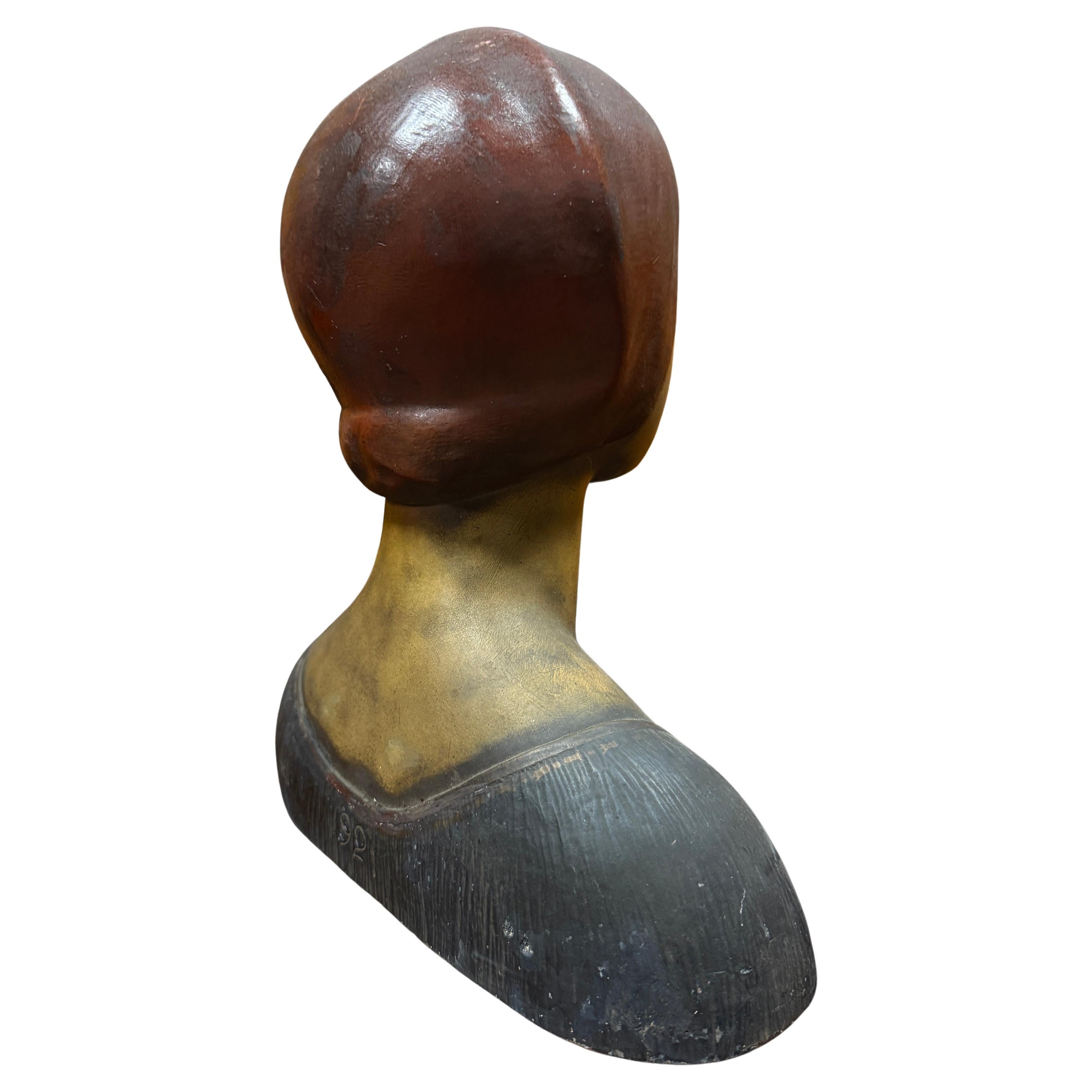Plaster Polychrome Display Sculpture Bust Enchanting Woman For Sale 1