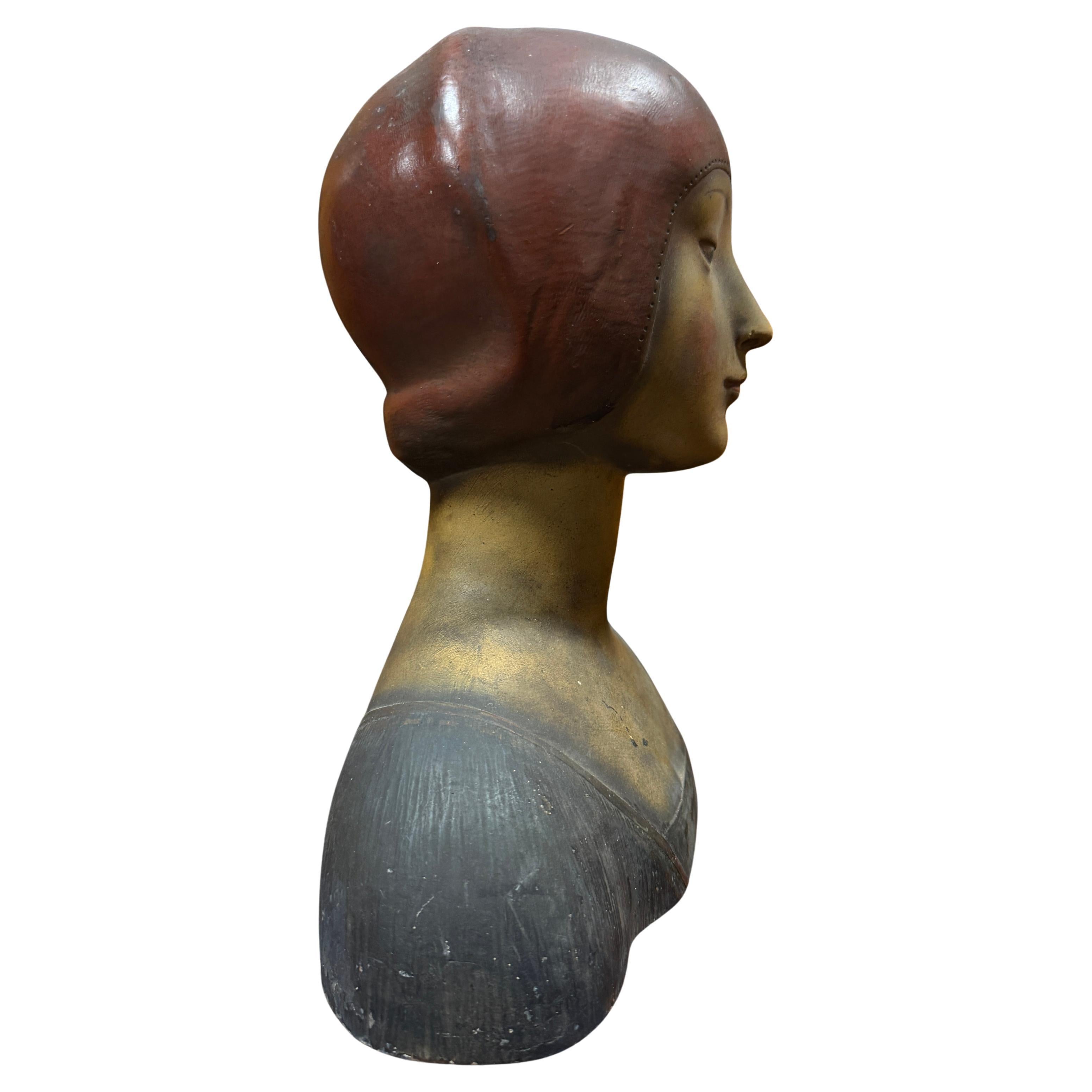 Plaster Polychrome Display Sculpture Bust Enchanting Woman For Sale 2