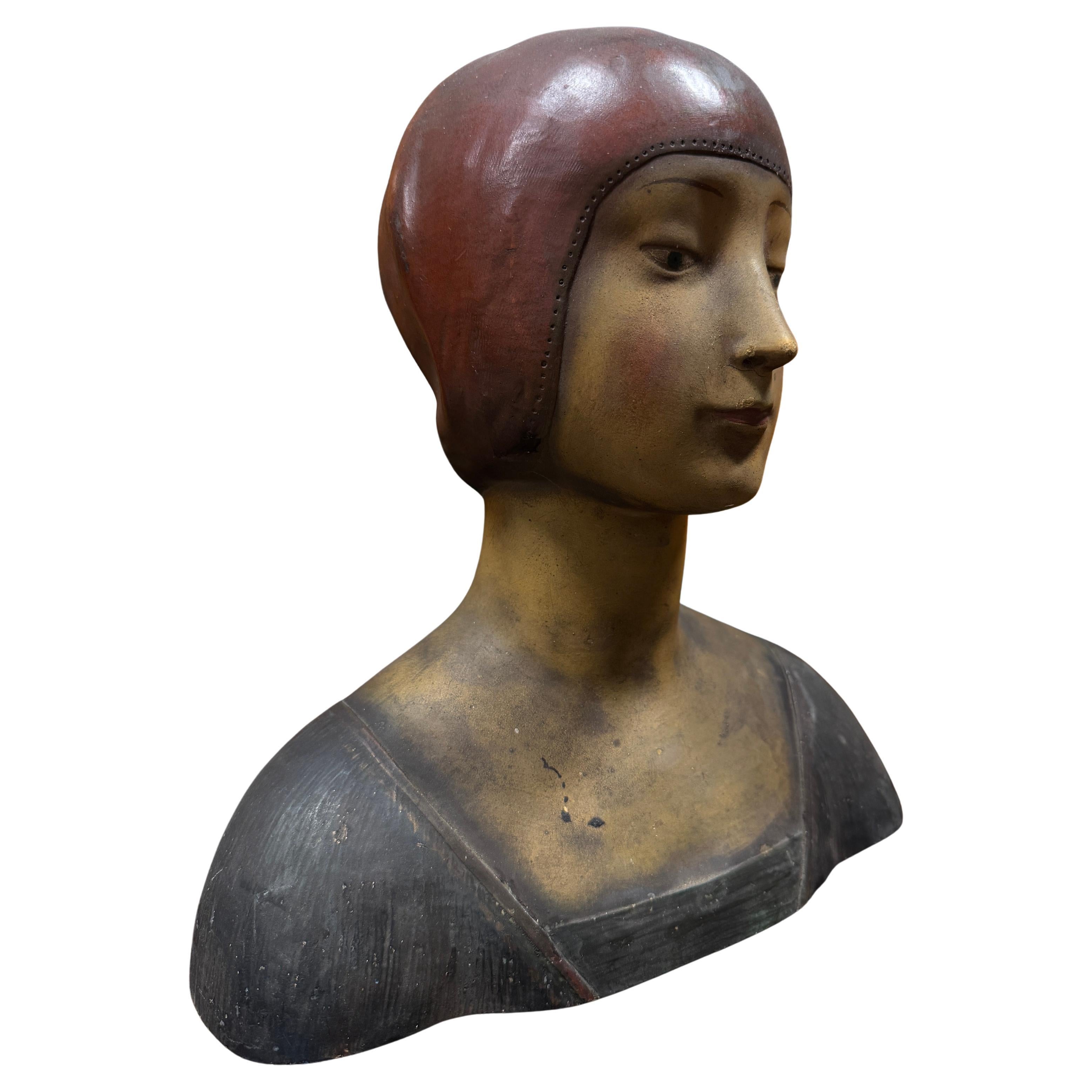 Plaster Polychrome Display Sculpture Bust Enchanting Woman For Sale 3