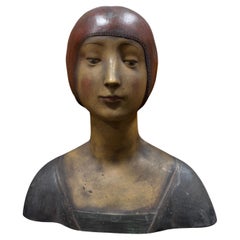 Buste en plâtre polychrome enchanteresse femme