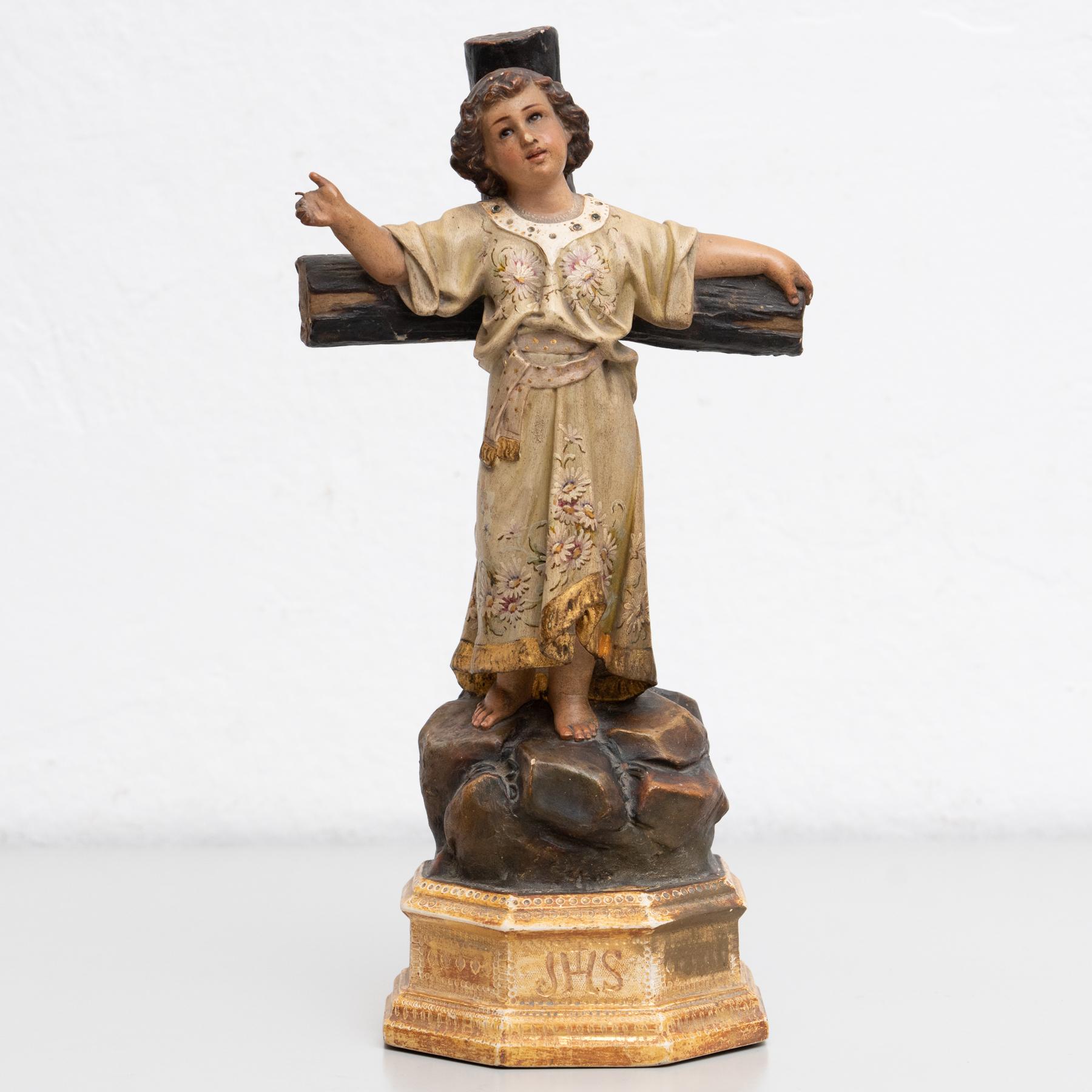 Moderne Figure religieuse traditionnelle de l'Enfant Jésus en plâtre, vers 1930 en vente