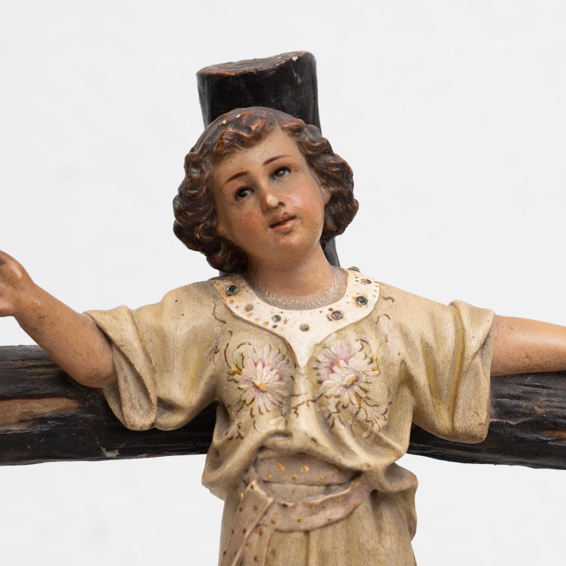 Spanish Plaster Religious Baby Jesus Traditional Figure, circa 1930 For Sale
