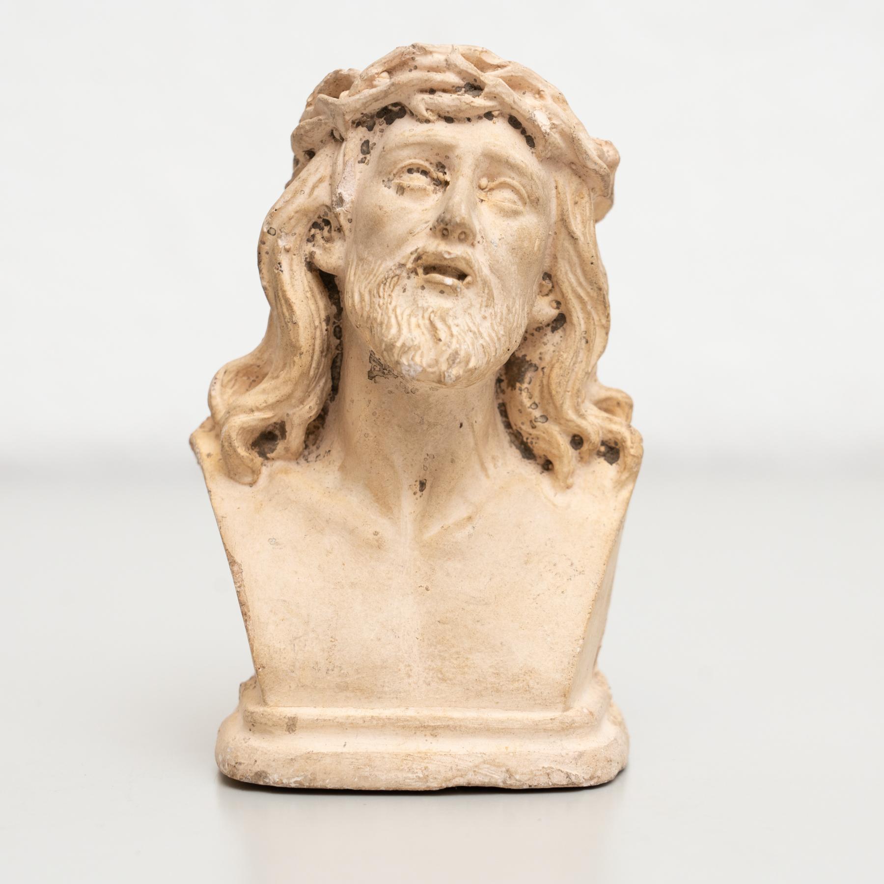 Traditional religious plaster figure of Jesus Christ.    Made in traditional Catalan atelier in Olot, Spain, circa 1950.    In original condition, with minor wear consistent with age and use, preserving a beautiful patina.    Materials:  Plaster.   