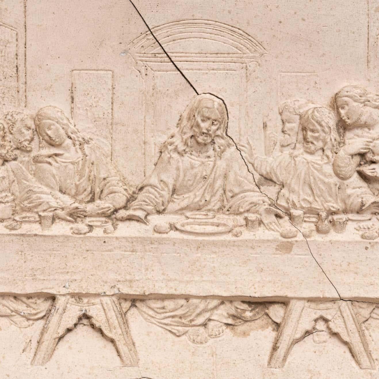  Plaster Religious Traditional Wall Artwork of The Last Supper, circa 1950 For Sale 4