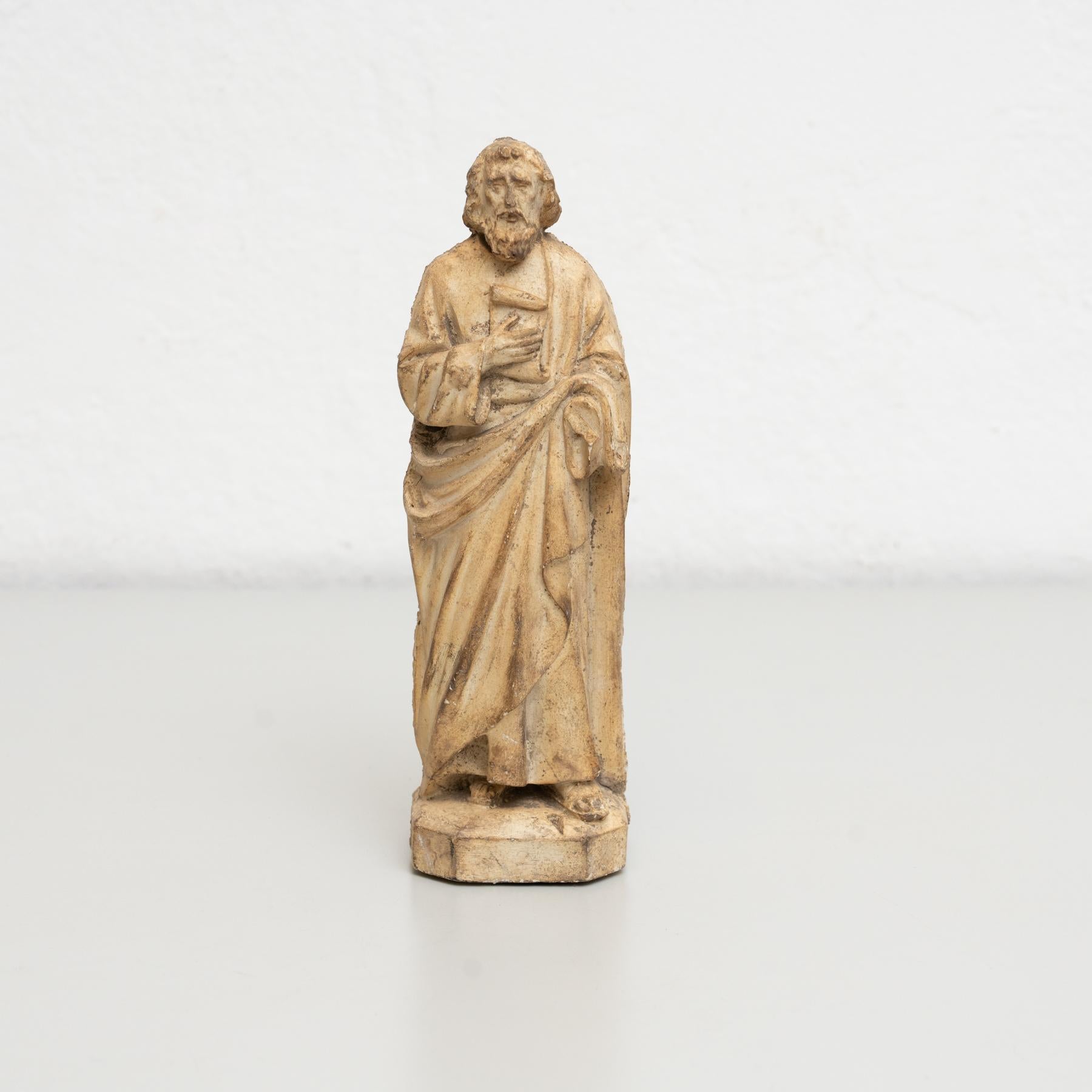 Traditional religious plaster figure of a saint.

Made in traditional Catalan atelier in Olot, Spain, circa 1950.

In original condition, with minor wear consistent with age and use, preserving a beautiful patina.

Materials:
Plaster.
 