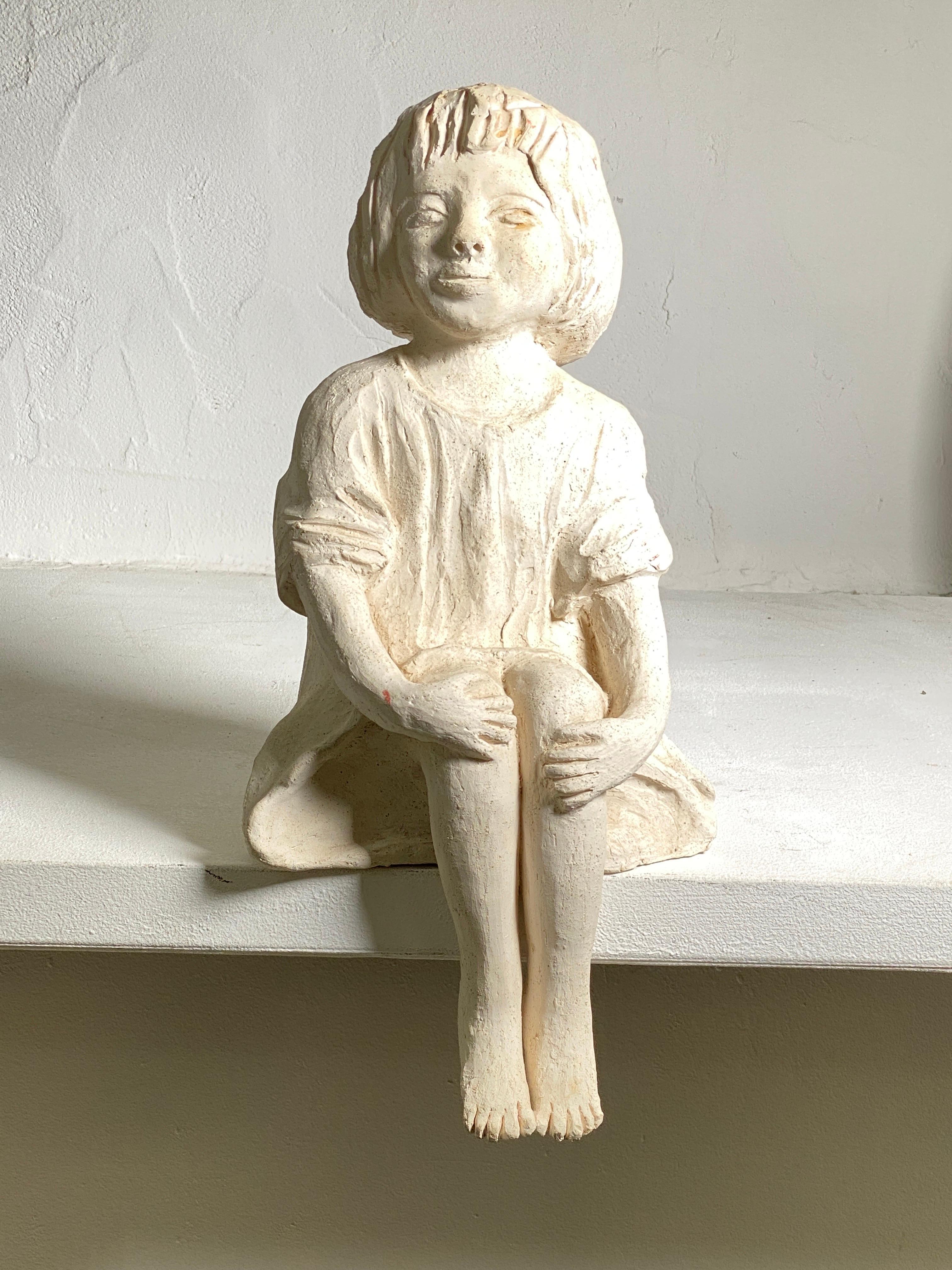 French Plaster Sculpture Art Deco Period Sitting Woman France, circa 1930 For Sale
