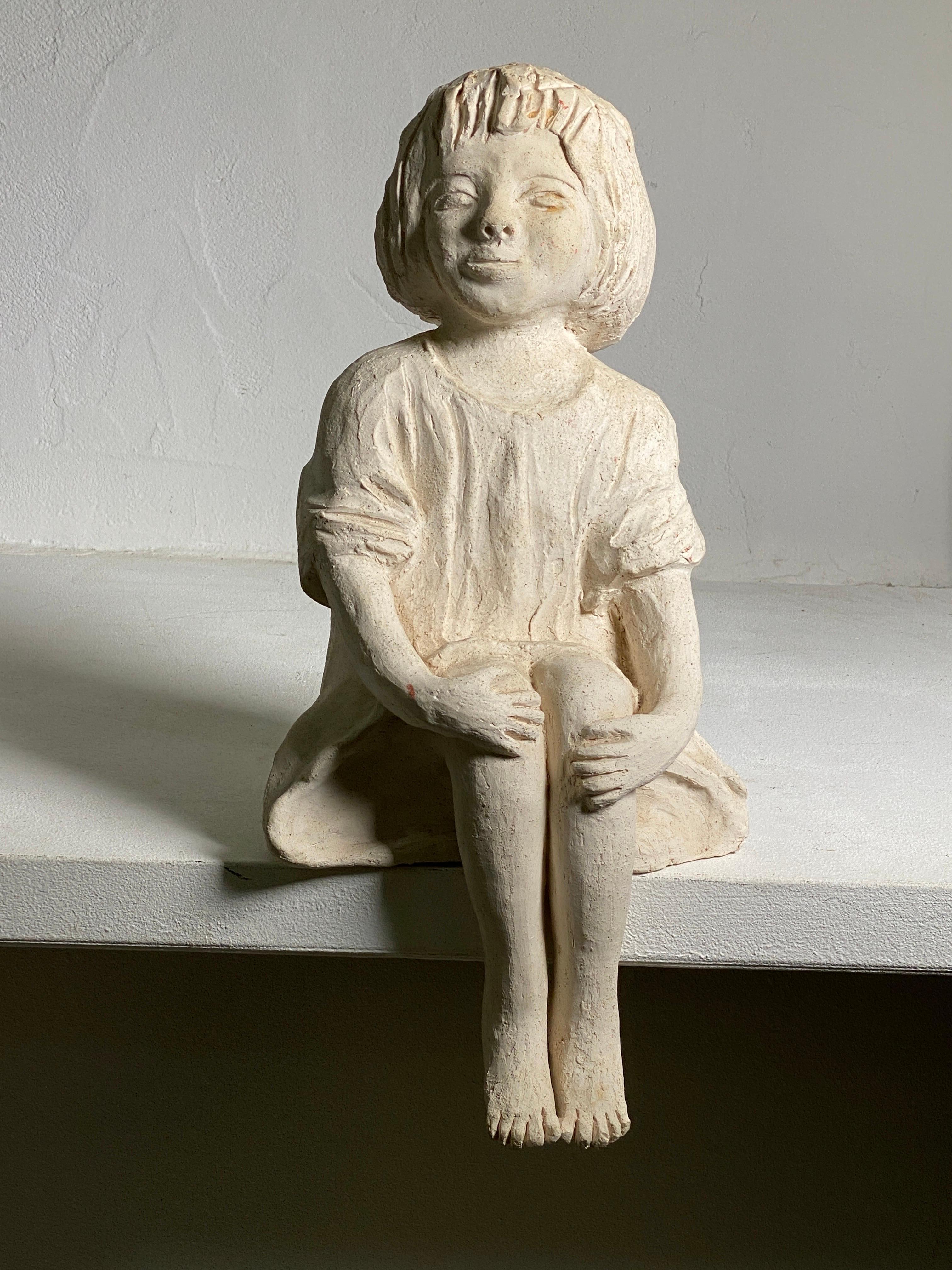 Mid-20th Century Plaster Sculpture Art Deco Period Sitting Woman France, circa 1930 For Sale