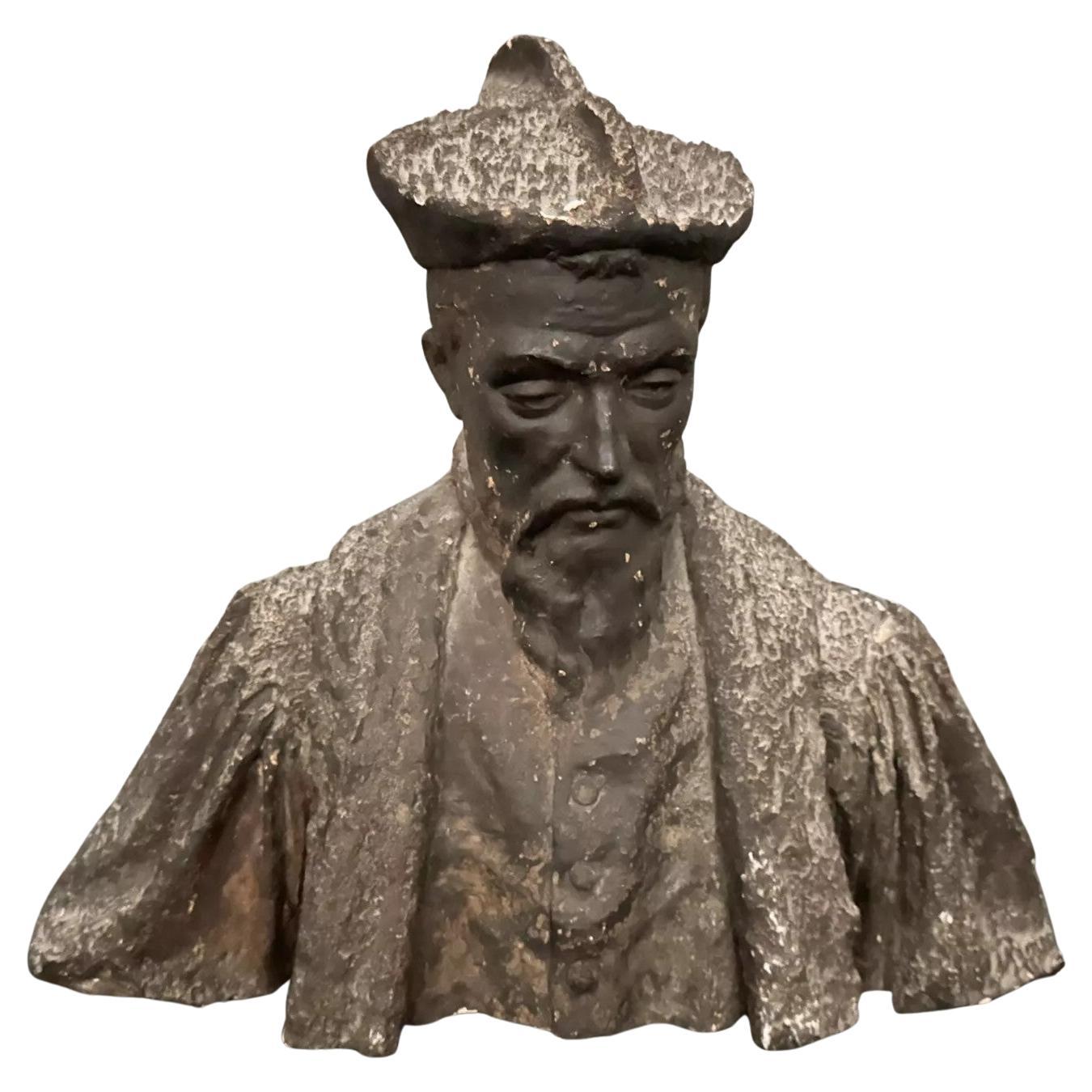 Plaster sculpture by Charles Filleul, bust of a Renaissance man.
