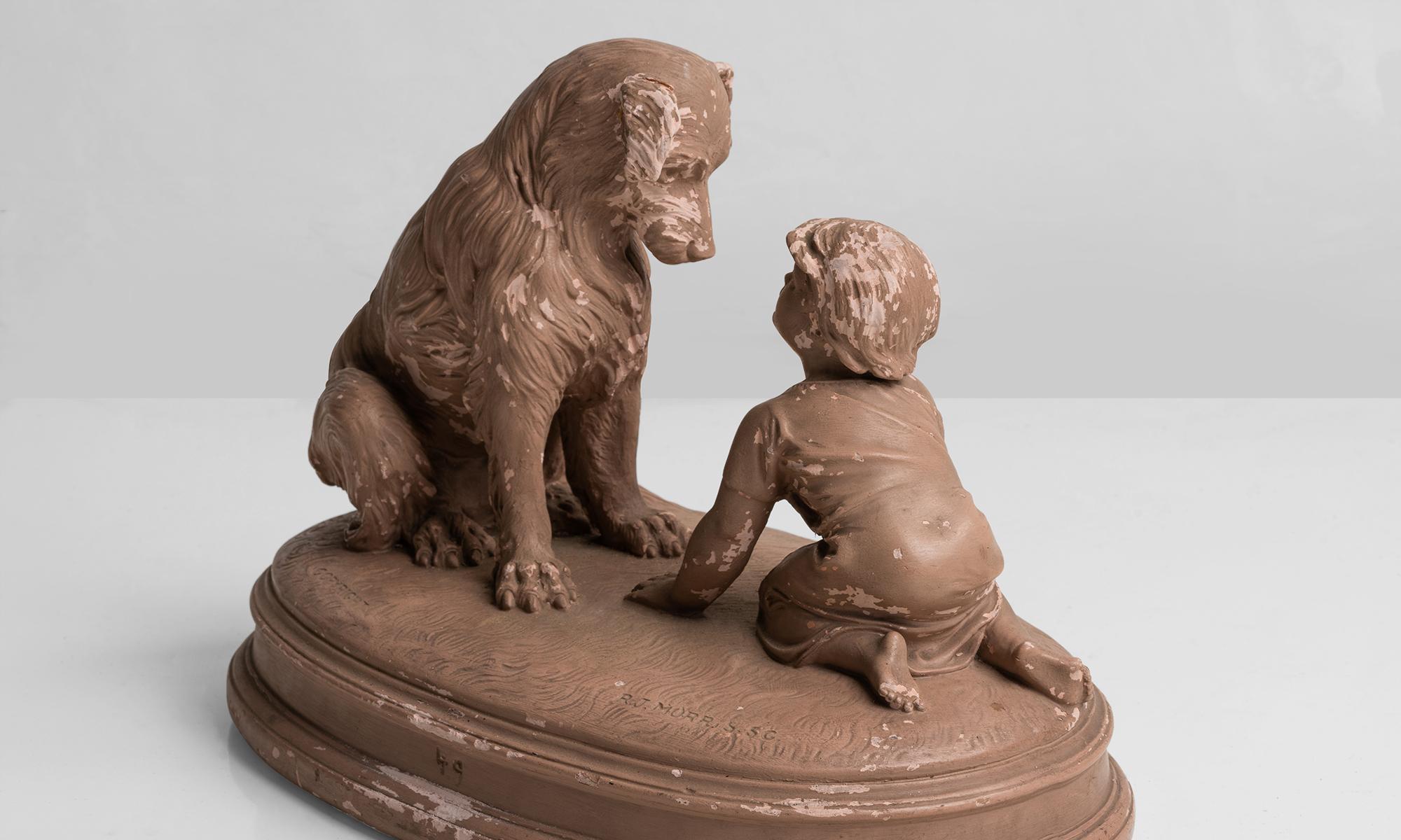 Plaster Sculpture of Boy with Dog, American, 20th Century In Good Condition In Culver City, CA