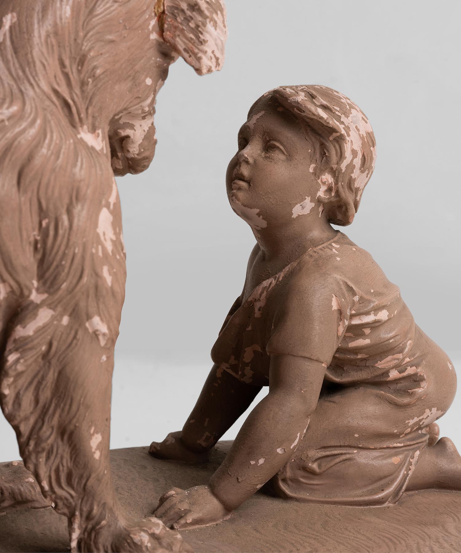 Plaster Sculpture of Boy with Dog, American, 20th Century 1