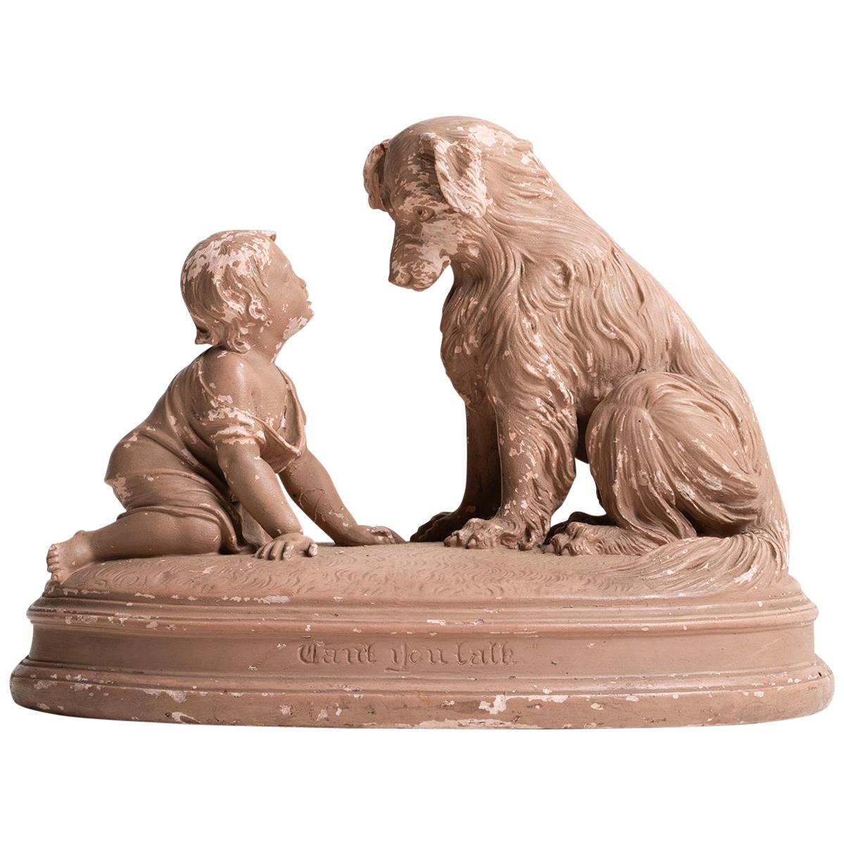 Plaster Sculpture of Boy with Dog, American, 20th Century