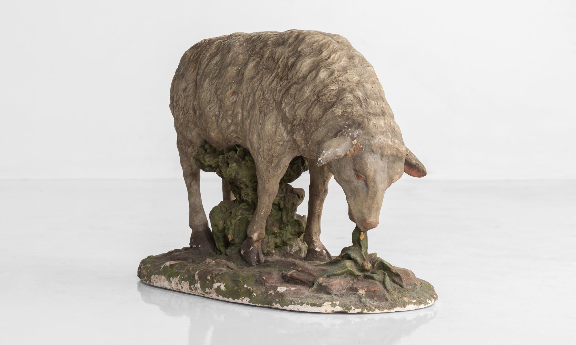 Plaster sculpture of sheep, circa 1950

Painted, playful sheep, cast in plaster.

Measures: 13.5