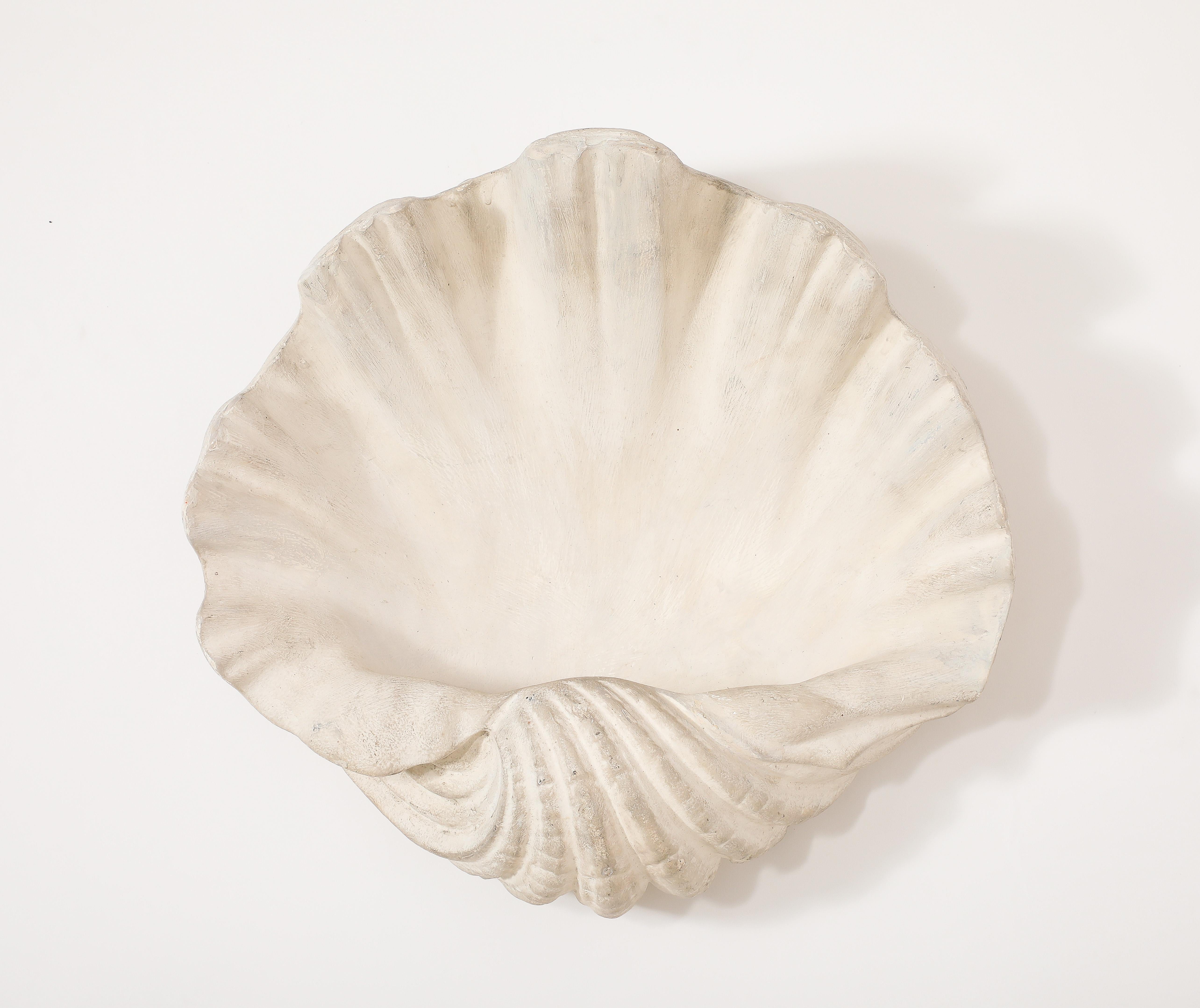Large Plaster shell with a wonderful patina, can be a wall decor or a sconce as there is a provision for wiring.