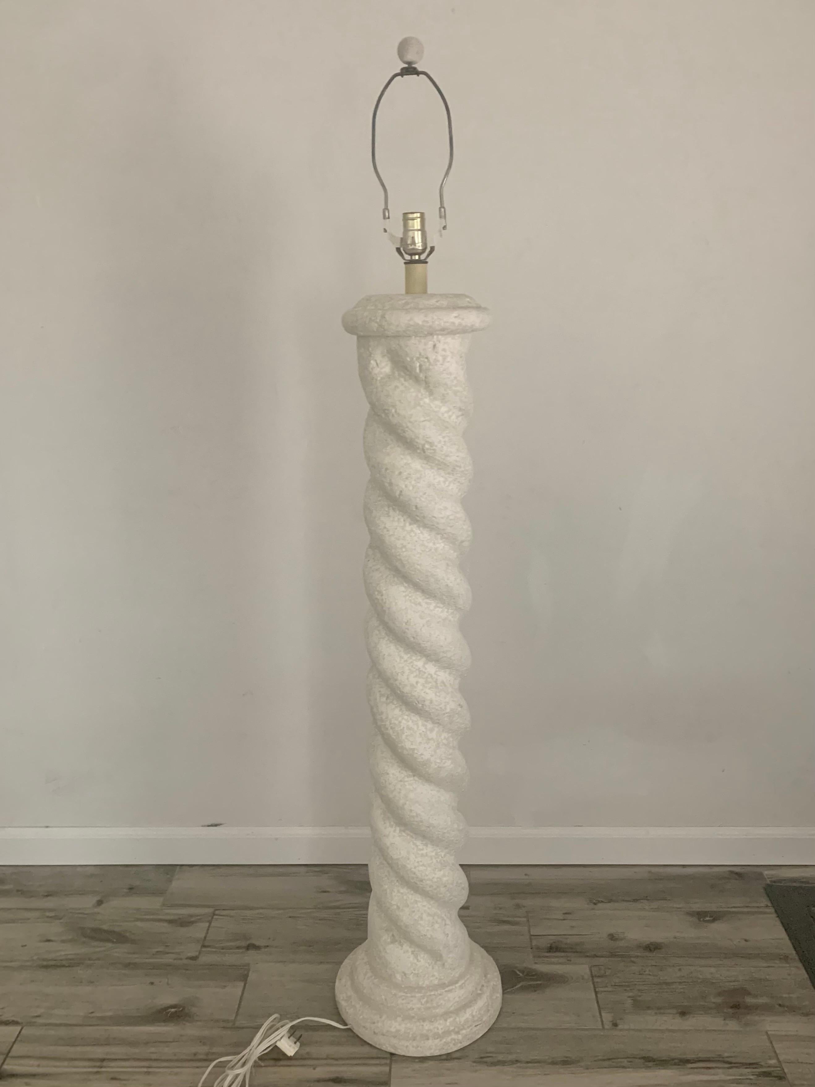 Mid-Century Modern Plaster Spiral Floor Lamp in the Style of Michael Taylor, 1980s For Sale