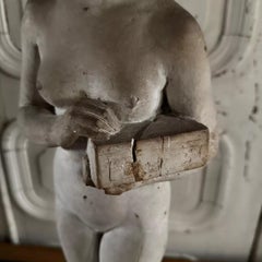 Plaster studio statue by Charles Filleul, female subject with box, 20th century