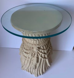 Plaster Tassel Motif Glass Top Side Table