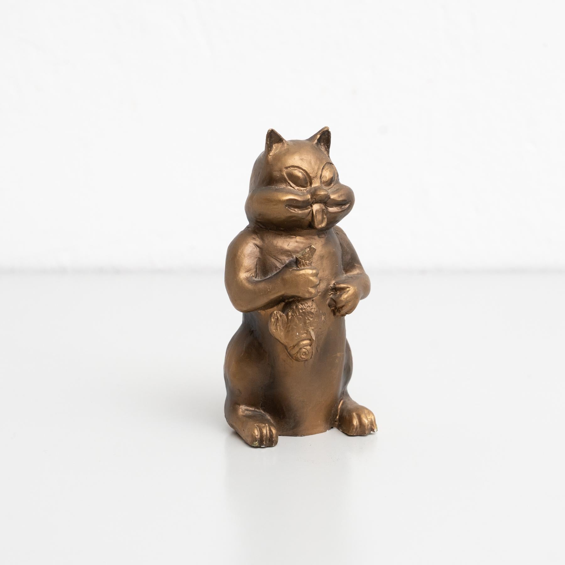 Spanish Plaster Traditional Cat Figure, circa 1950 For Sale