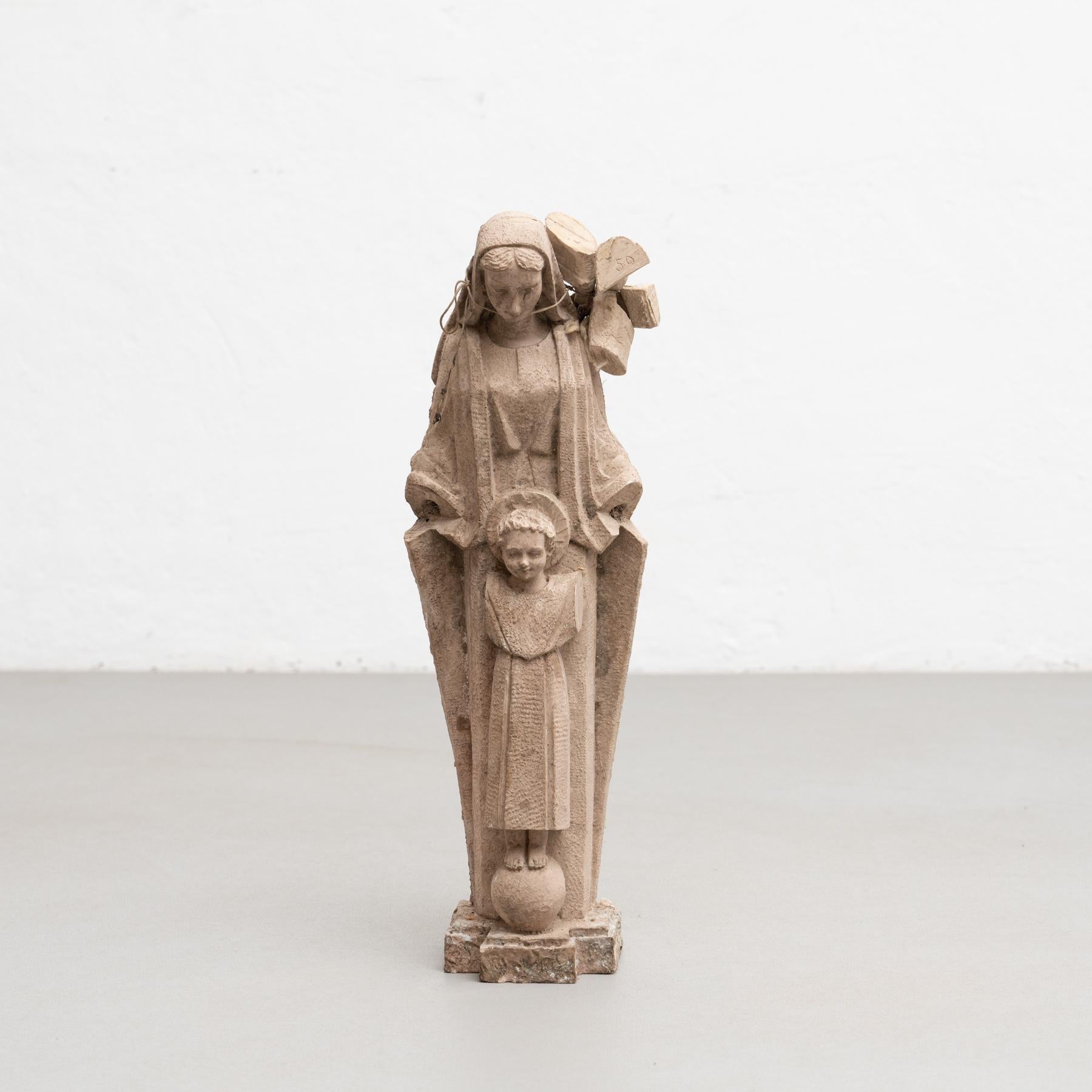 Traditional religious plaster figure of a virgin.

Made in traditional Catalan atelier in Olot, Spain, circa 1950.

In original condition, with minor wear consistent with age and use, preserving a beautiful patina.

Olot has a long tradition