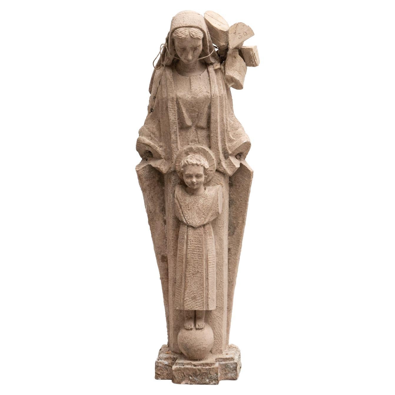 Plaster Traditional Spanish Figure of a Virgin, circa 1950 For Sale