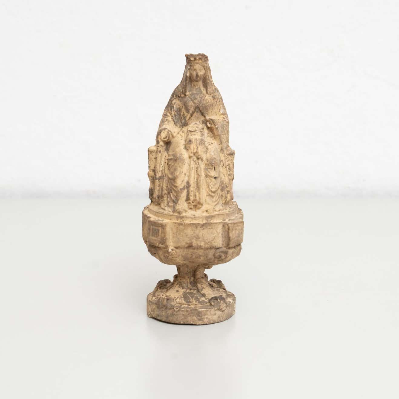 Traditional religious plaster figure of a virgin.    Made in traditional Catalan atelier in Olot, Spain, circa 1950.    In original condition, with minor wear consistent with age and use, preserving a beautiful patina.    Materials:  Plaster.    