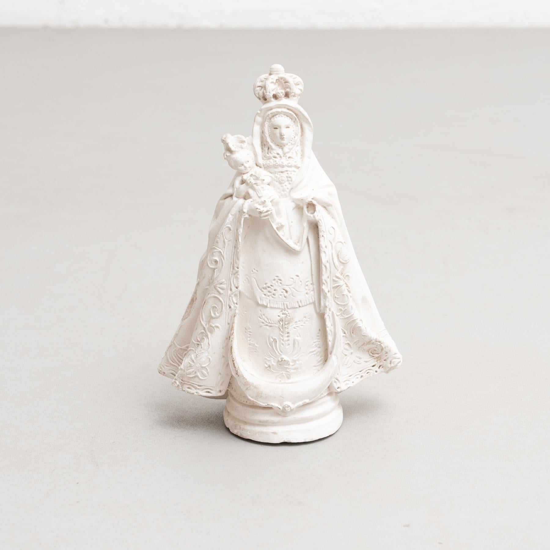Traditional religious plaster figure of a virgin.    Made in traditional Catalan atelier in Olot, Spain, circa 1950.    In original condition, with minor wear consistent with age and use, preserving a beautiful patina.    Olot has a long tradition