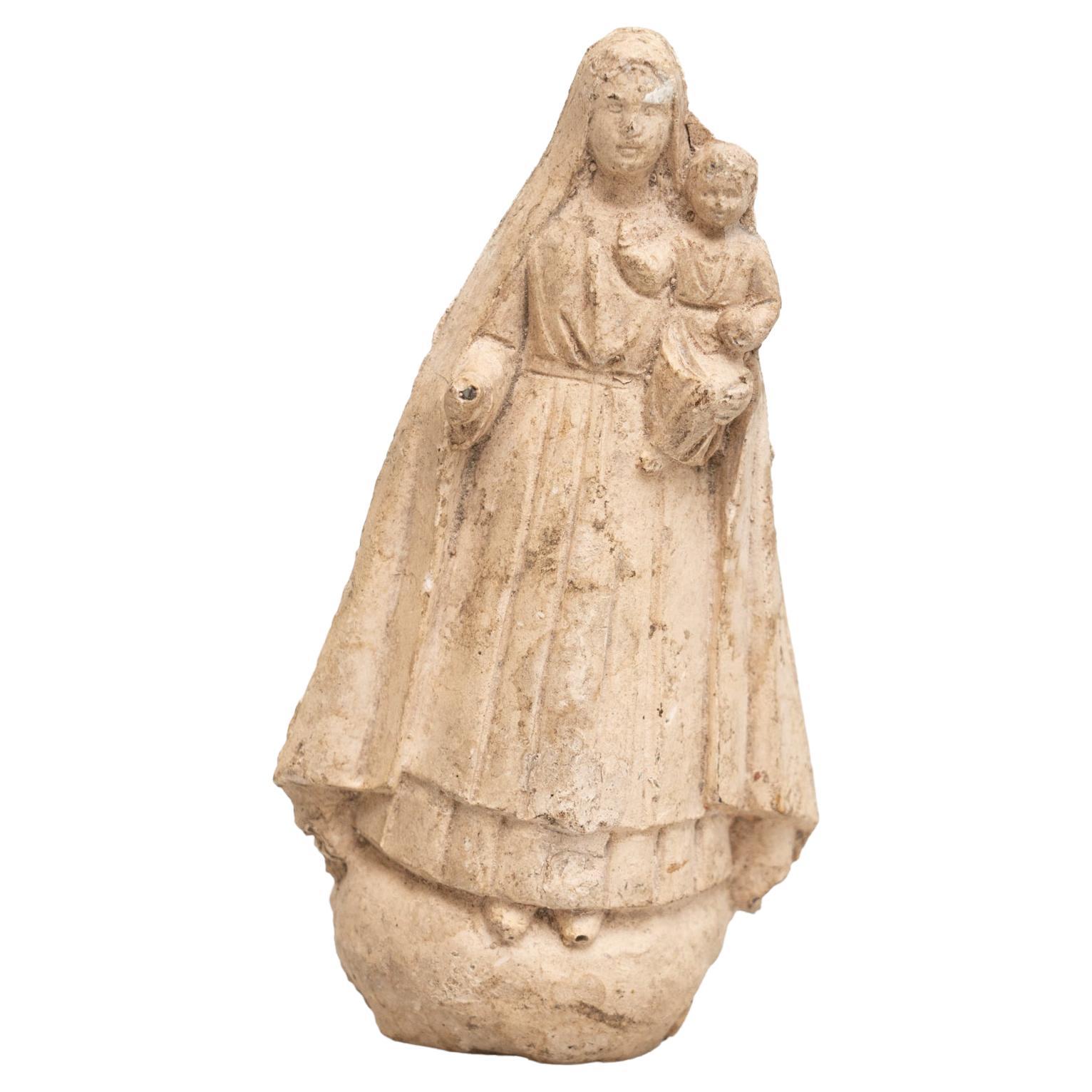 Traditionelle Jungfrauenfigur aus Gips, um 1950