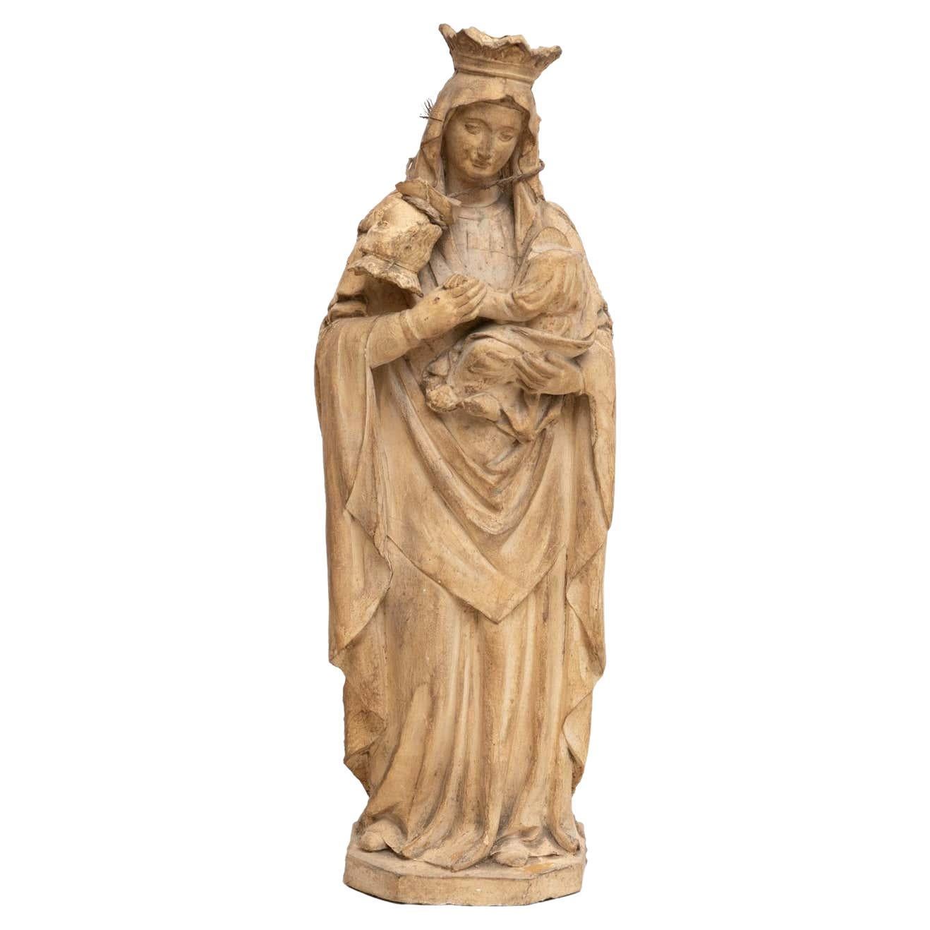 Plaster Virgin Traditional Figure, Circa 1950 For Sale