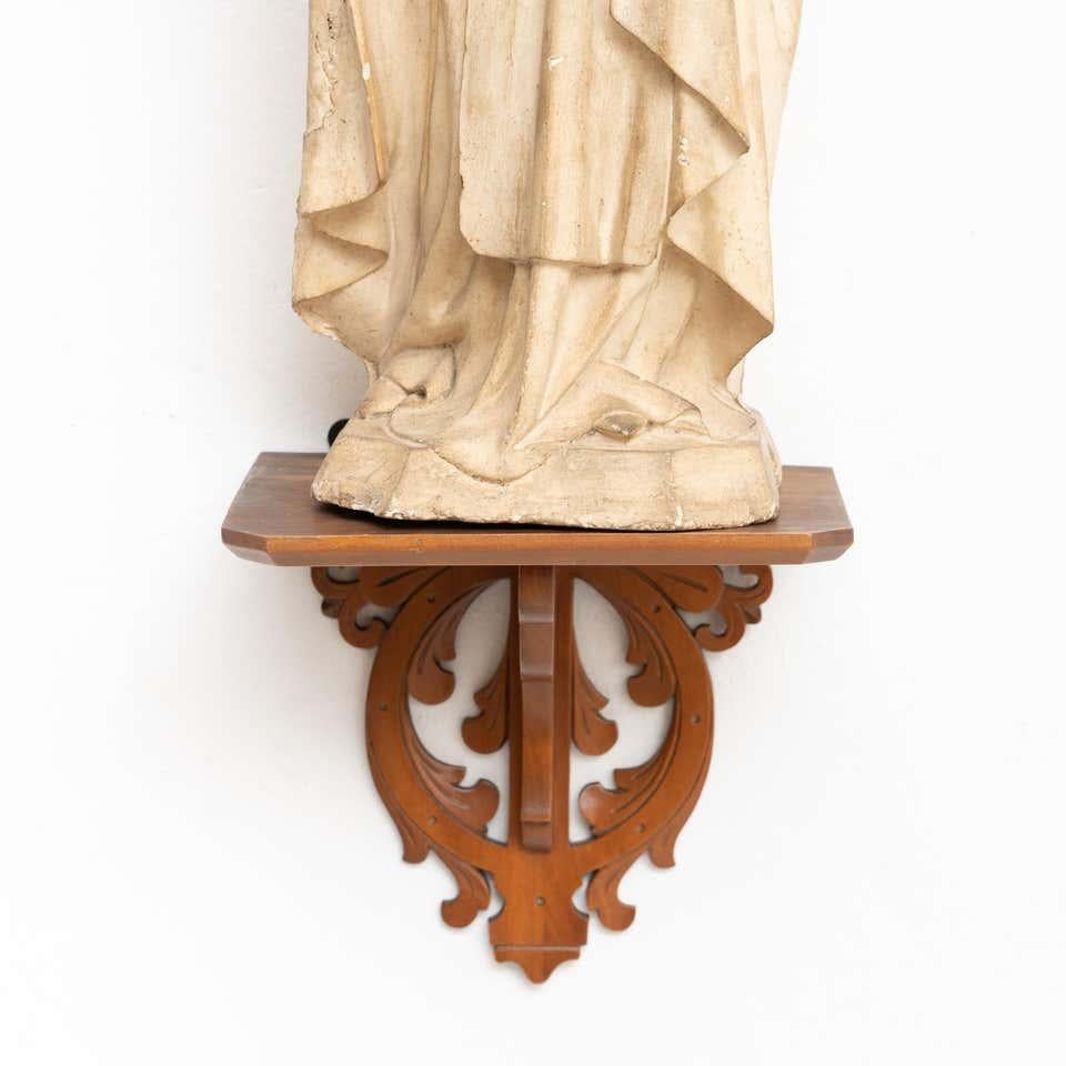 Mid-20th Century Plaster Virgin Traditional Figure in a Wooden Altar, circa 1940 For Sale