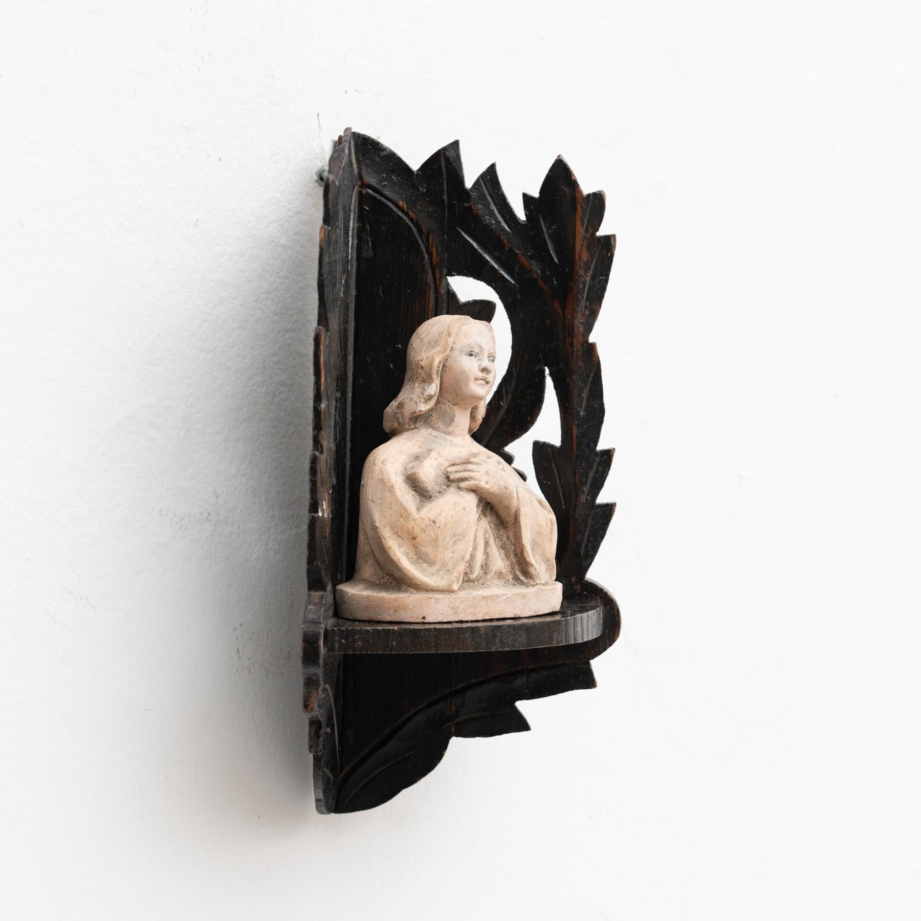 Mid-20th Century Plaster Virgin Traditional Figure in a Wooden Altar, circa 1950 For Sale