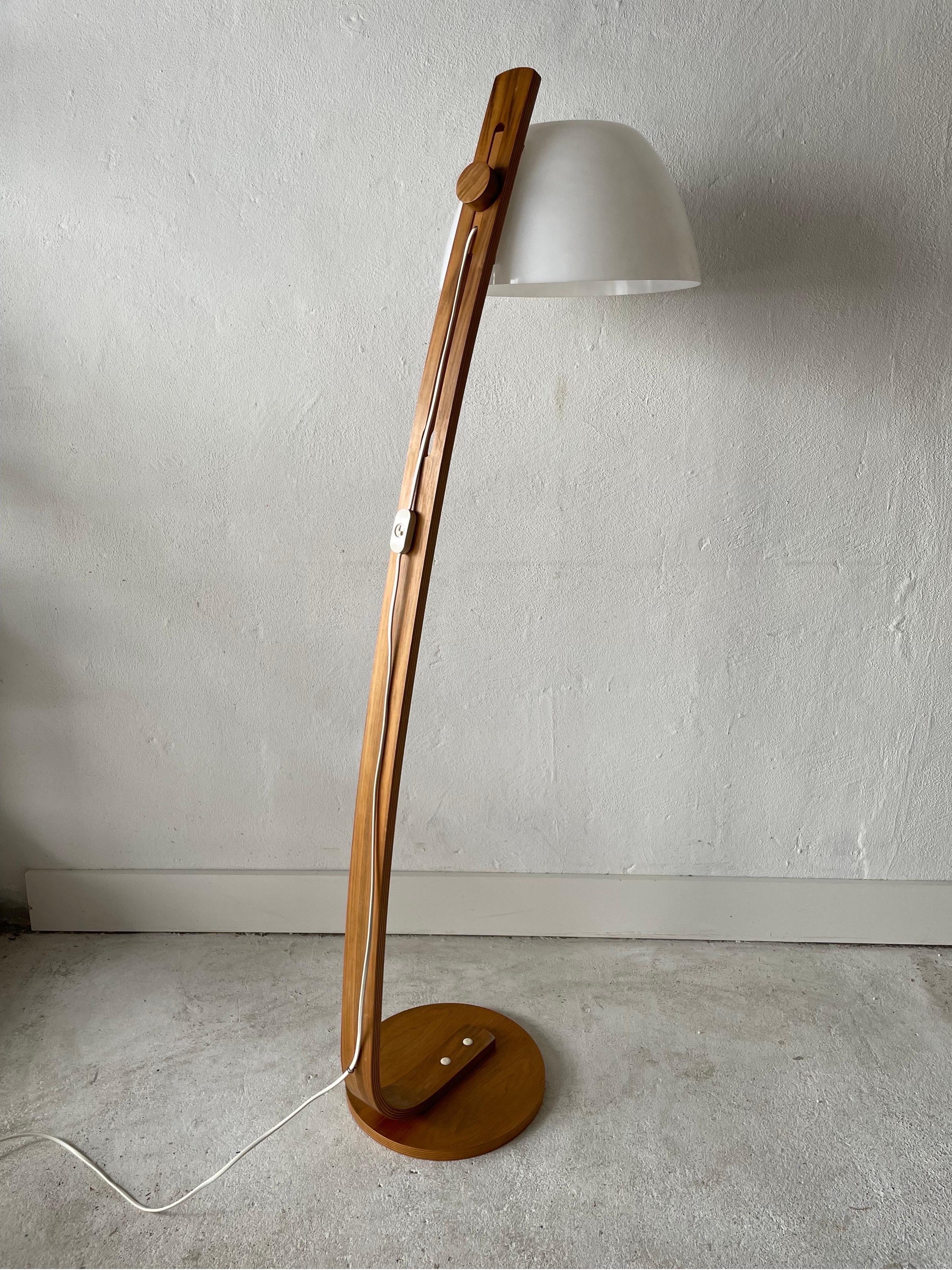 Mid-Century Modern Plastic and Bent Wood Body Space Age Floor Lamp by Temde, 1970s, Switzerland