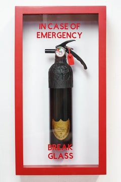 "In Case Of Emergency - DOM PERIGNON Midi Fire Extinguisher" sculpture, pop art