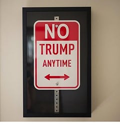 Stencil Acryl auf Metall in schwarzer Schattenschachtel „No Trump Anytime“