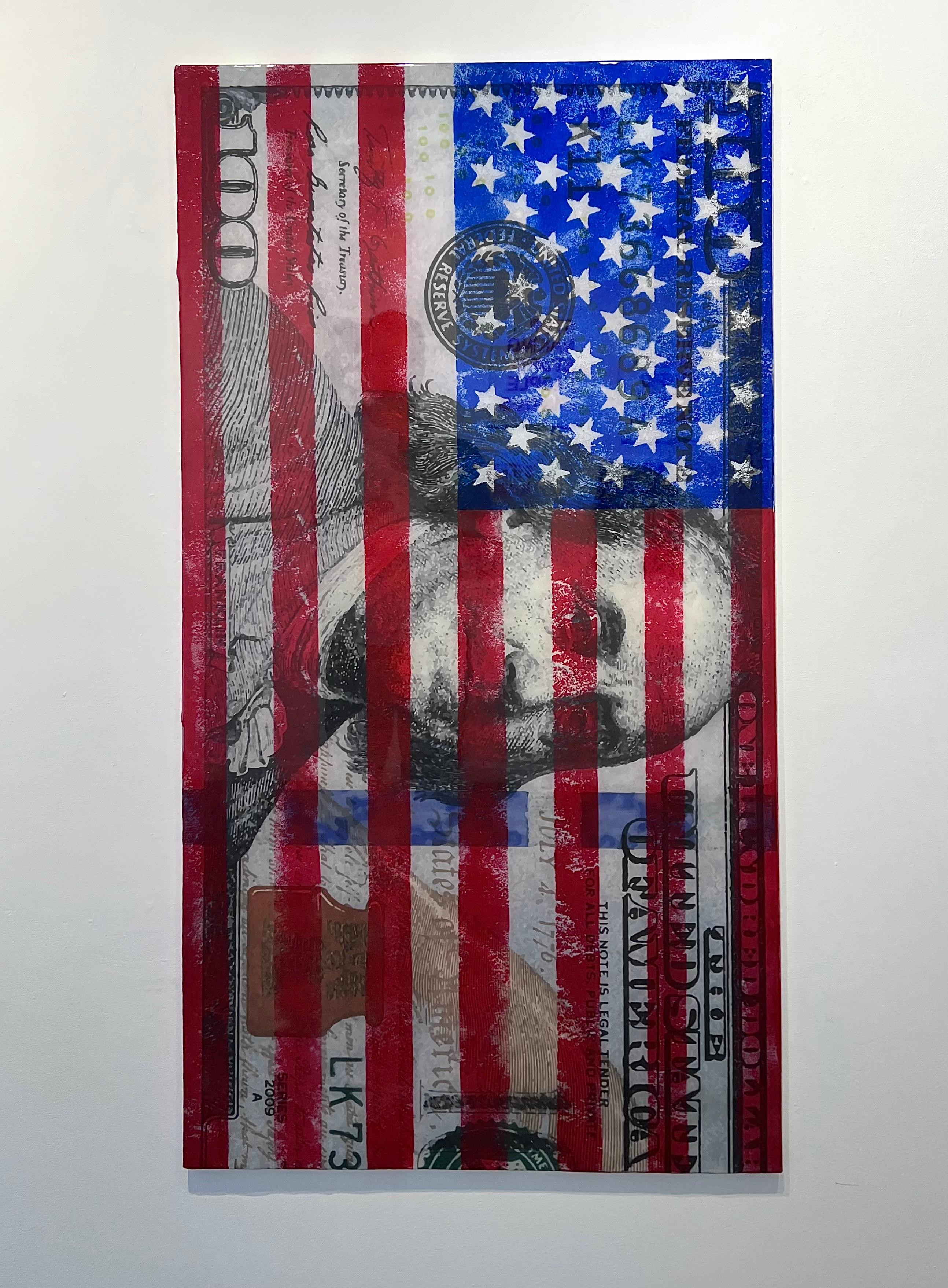 Contemporáneo rojo blanco azul pared resina pop art interior Banksy en venta 2