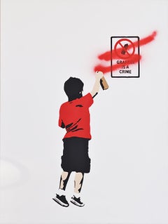 "Graffiti is a Crime" - RED stencil acrylic on canvas