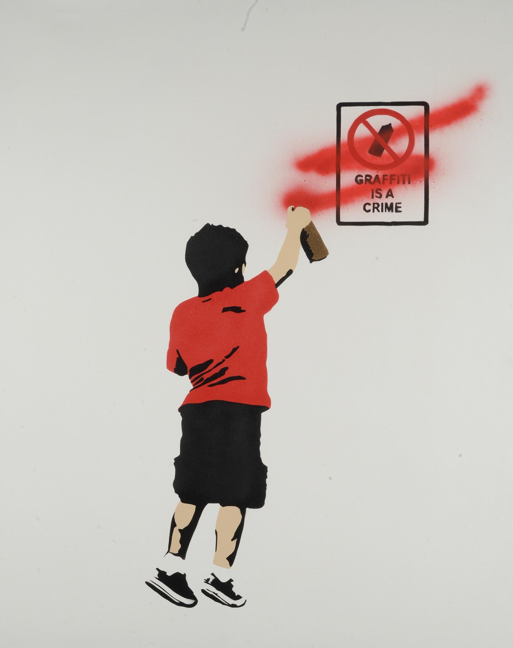 "Graffiti is a Crime" - RED stencil acrylic on canvas