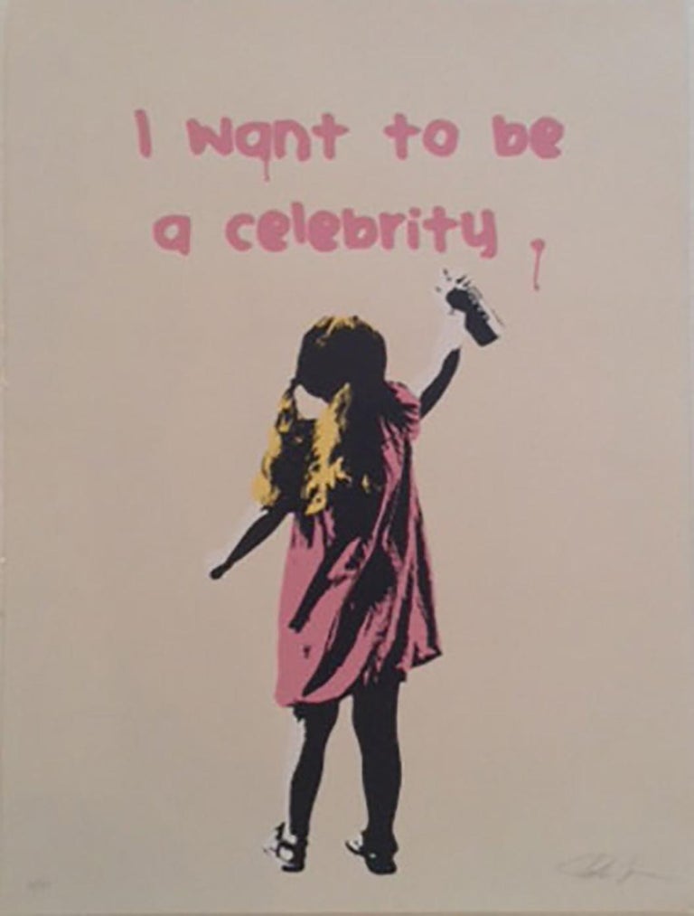 Plastic Jesus "I Want To Be a Celebrity" Pink Contemporary Street Art For Sale at 1stdibs