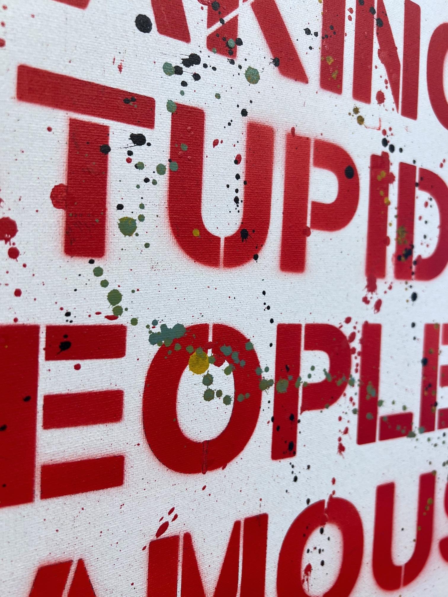 Text art pop art contemporary abstract interior red white interior - Gray Interior Painting by Plastic Jesus