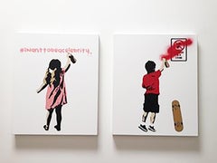 "I Want To Be a Celebrity"  - Pink / Stencil Acrylic Spray on canvas