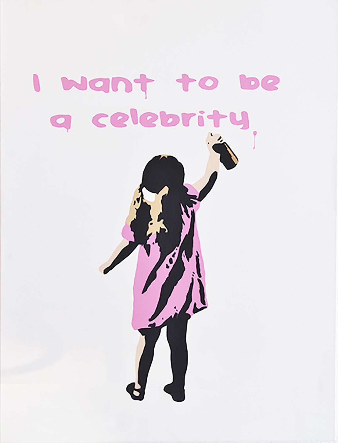 "Ich will eine Berühmtheit sein"  Rosa / Bleistift-Acryl-Sprühfarbe auf Leinwand – Print von Plastic Jesus