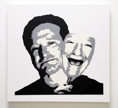 “Robin Williams behind the Mask” - stenciled acrylic spray on cotton canvas
