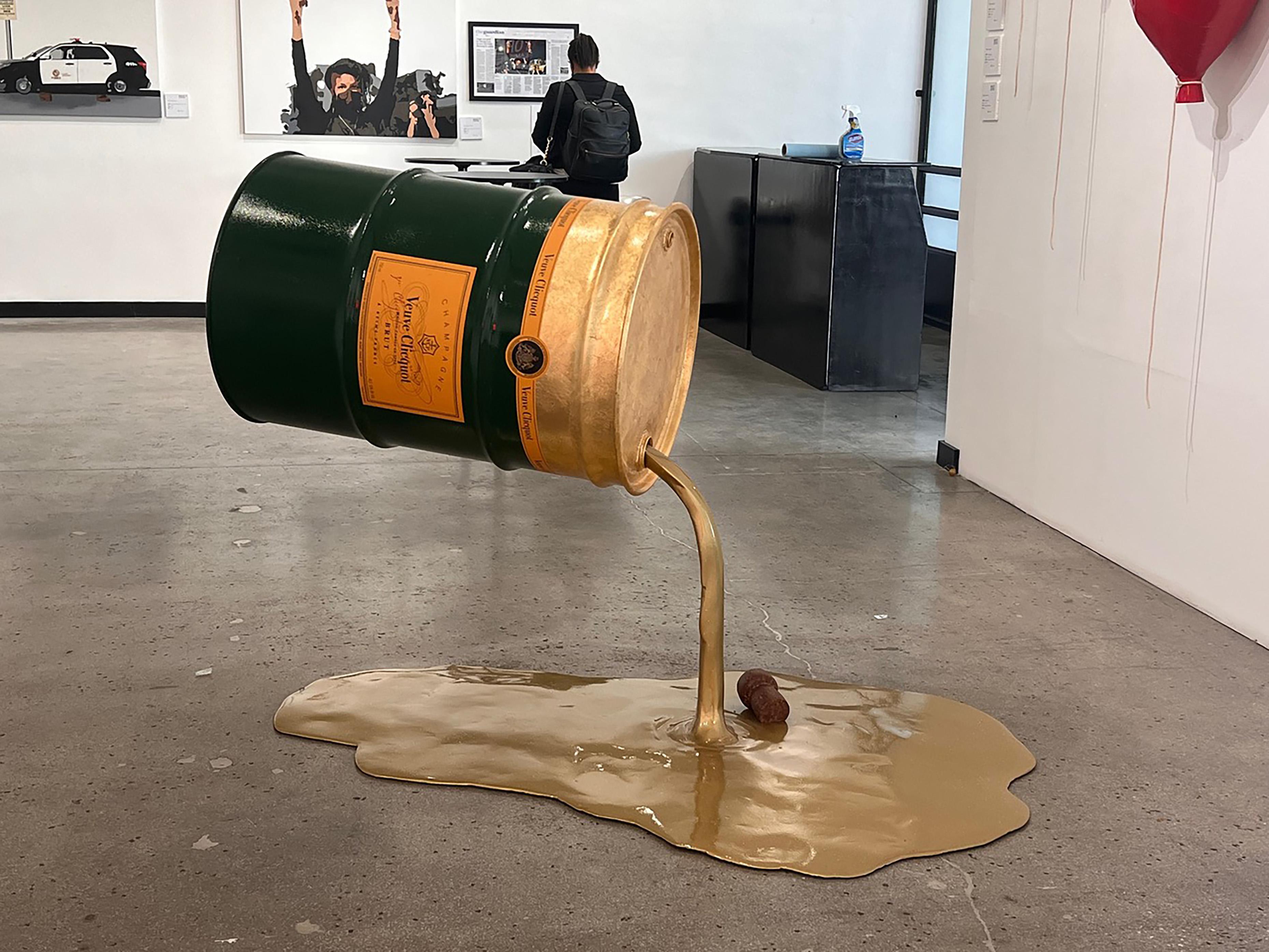 " Veuve Clicquot Giant Spill" large mixed media installation - Sculpture by Plastic Jesus