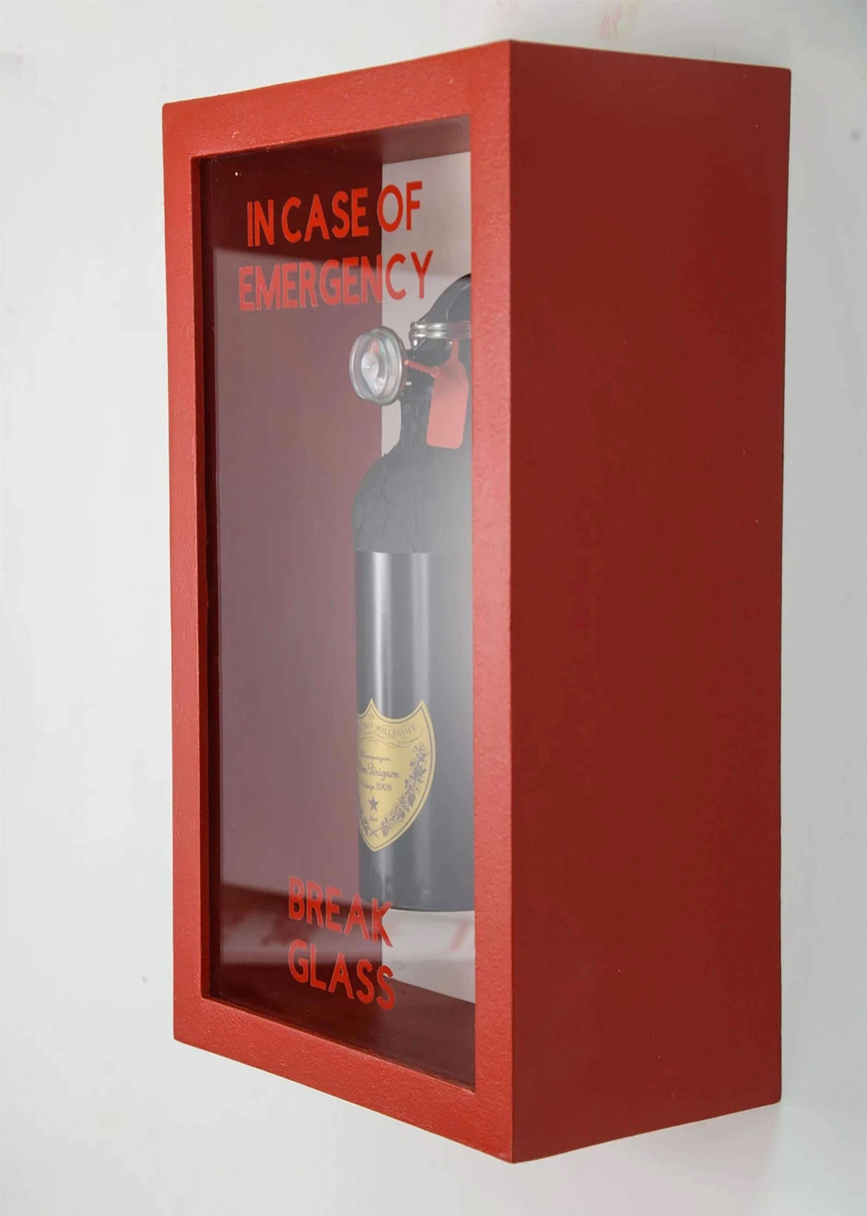 « In Case of Emergency Break Glass » Dom Perignon Compact Edition FireExtinguisher - Pop Art Sculpture par Plastic Jesus